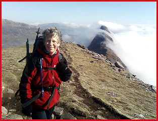 Pam at the top of Suilven after finally escaping from the mist (picture courtesy of Paul Conroy and Nokia)