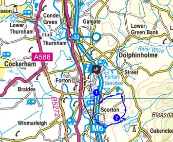 Map showing route to Scorton