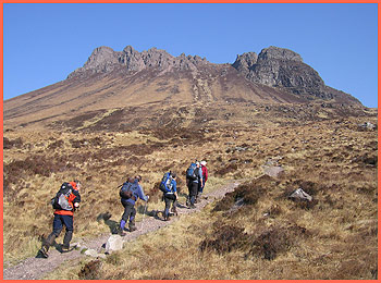 Paul, Andrew, Pam, Dave and Barry set off up the beautifully constructed path around Stac Pollaidh