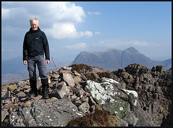 The author makes it to Stac Pollaidh summit, with Cul Mor in the background