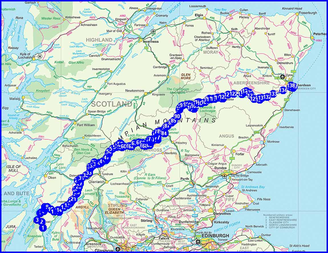 Martin and Poor Michael's planned TGO Challenge route - 2011