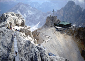 Longest suspension bridge in Dolomites, at 3000m