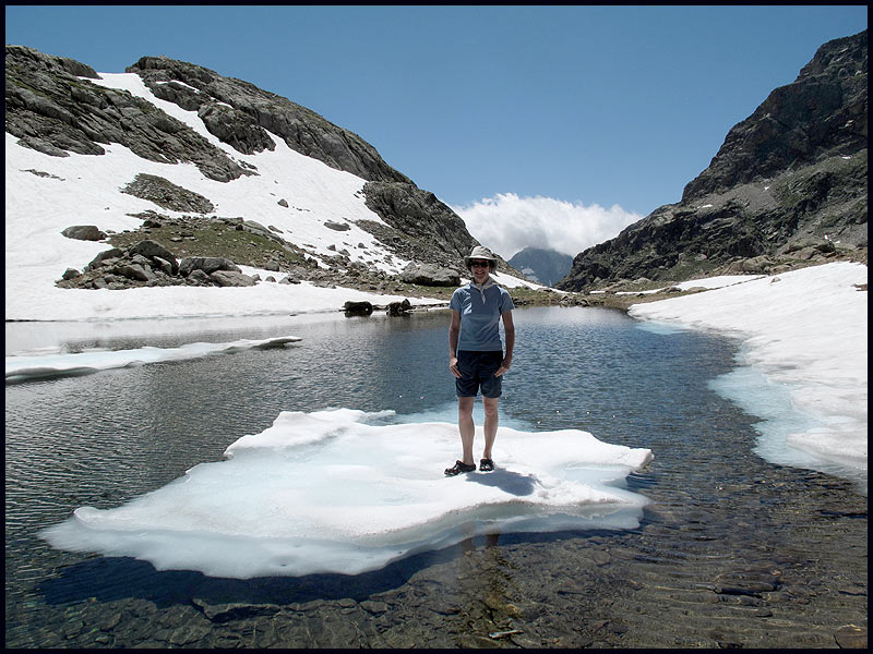 Sue on an iceberg in the Maritime Alps